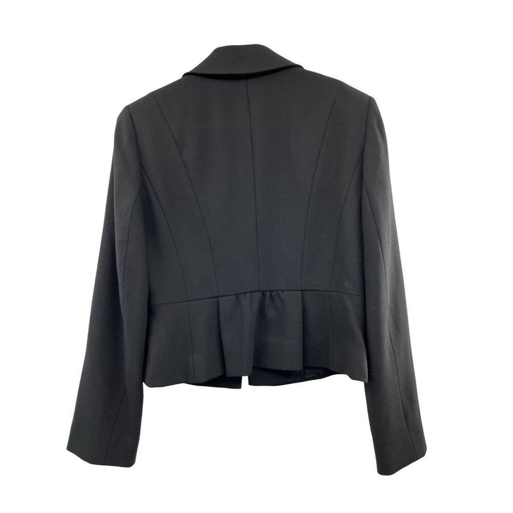 Vintage Ann Taylor Loft Petites Jacket Womens 6P Used Black Lined Ruffled Front - Picture 2 of 14
